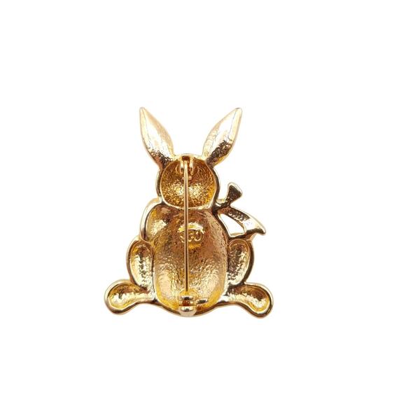 Vintage Steinmetz SFJ Bunny Rabbit Brooch Gold Tone Pastel Enamel Easter Egg - Picture 2 of 5